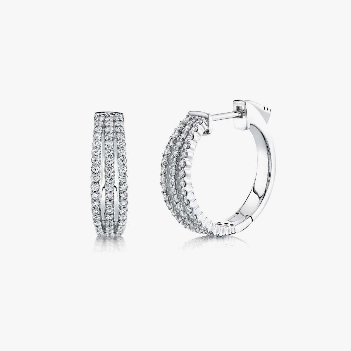 Picture of 14K Gold Three-Row Diamond Hoop Earrings with Shared Prong Set Rounds