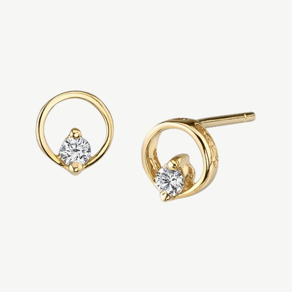 Picture of 14K Gold Diamond Circle Earrings with Prong Set Rounds and Posts