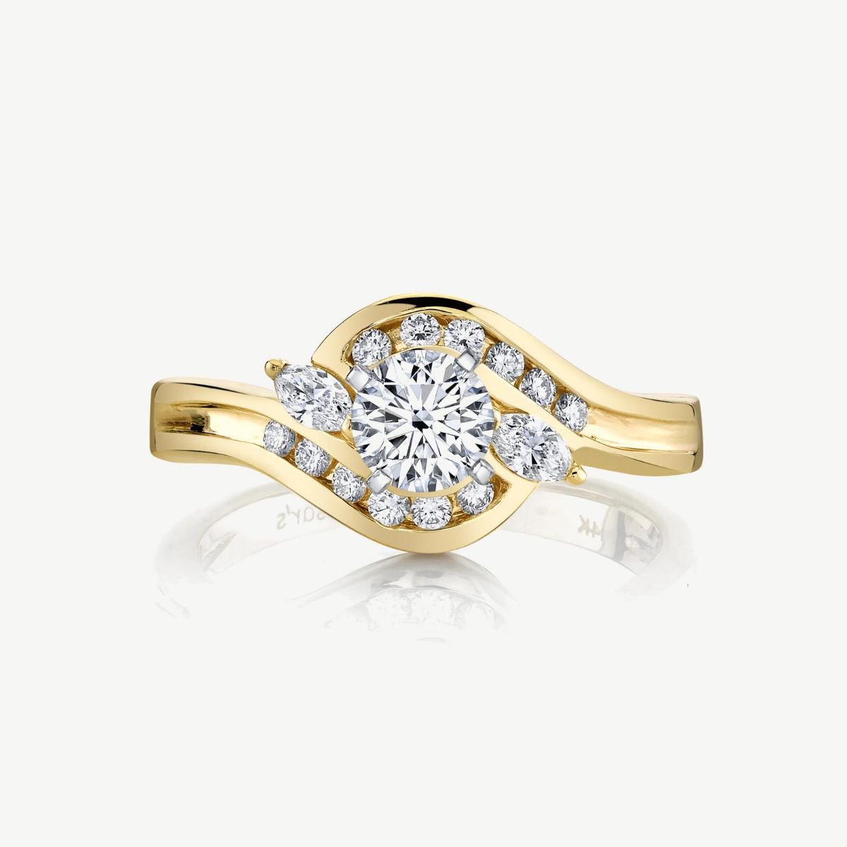 Picture of 14K Gold Bypass Bridal Semi Mount Ring with Prong Set Marquise and Channel Set Rounds