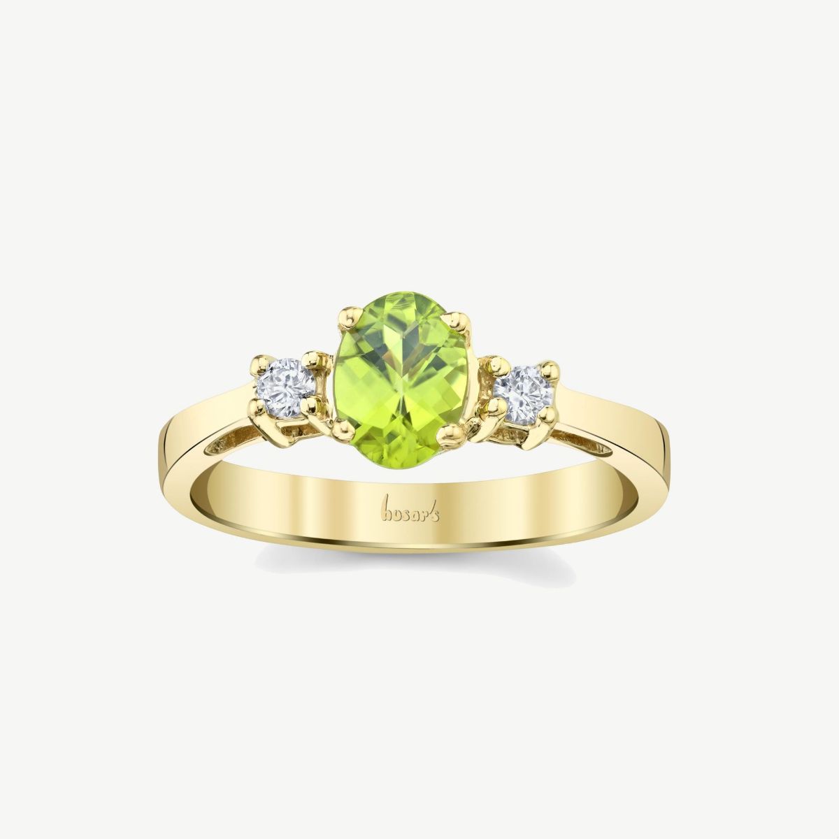 Picture of 14K Gold Peridot Three Stone Ring with Oval Cast Head and Flat Shoulders