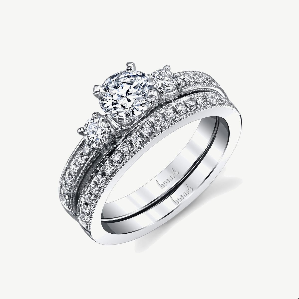 Picture of 14K White Gold Three-Stone Diamond Engagement Ring with Peg Head