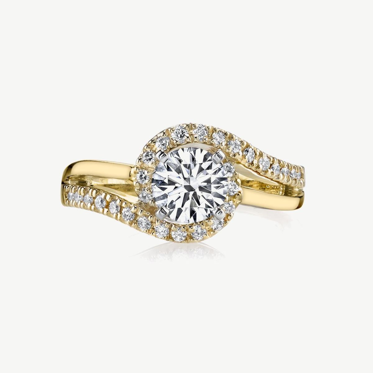 Picture of 14K Gold Bypass Bridal Semi Mount Ring with Peg Head and Prong Set Rounds