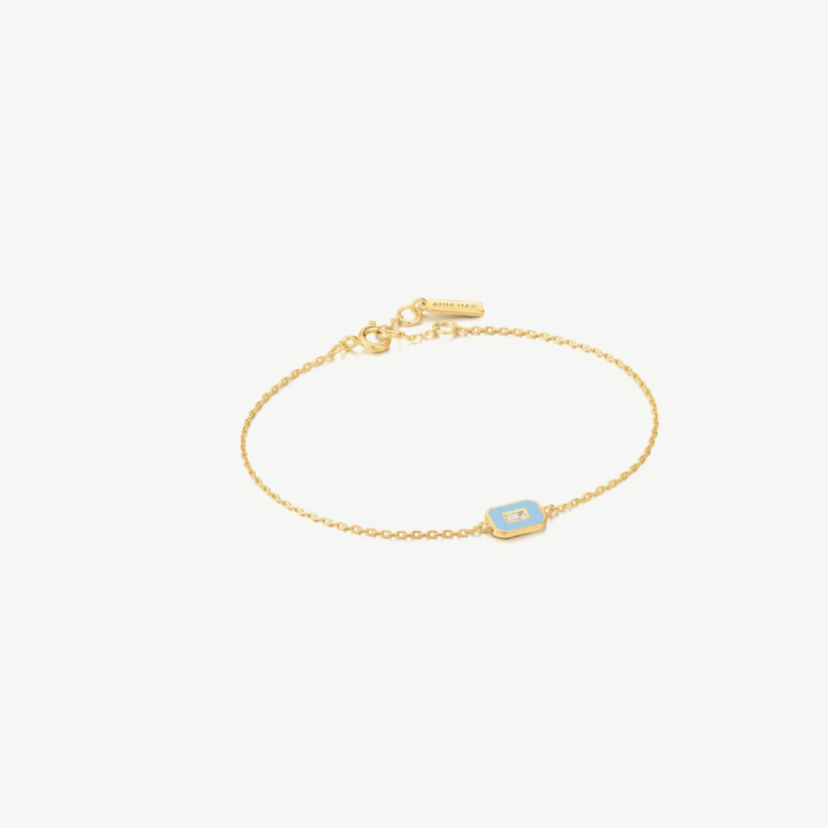 Picture of 14K Yellow Gold Plated Sterling Silver Powder Blue Enamel Emblem Bracelet