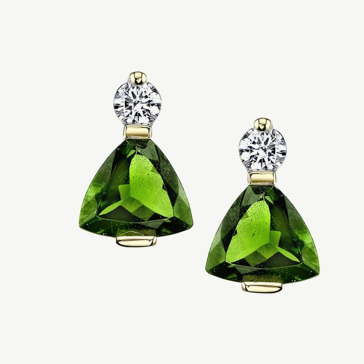 Picture of 14K Gold  Chrome Diopside Trillion Earrings with Bar Set Design and Hidden Bale