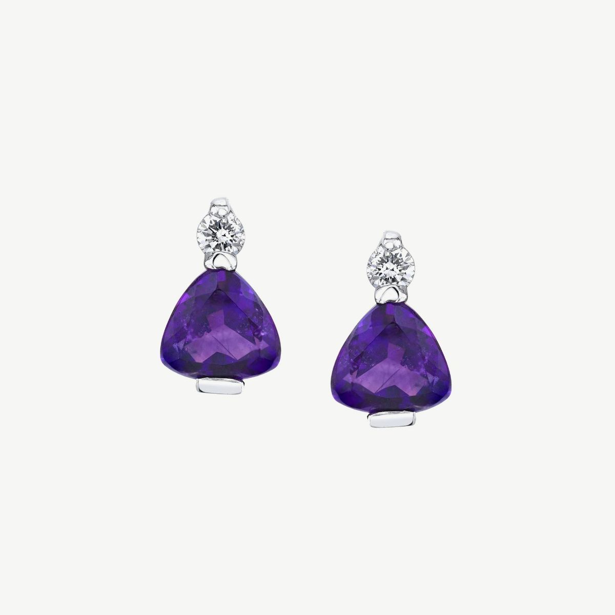 Picture of 14K Gold  Amethyst Trillion Earrings with Bar Set Design and Hidden Bale