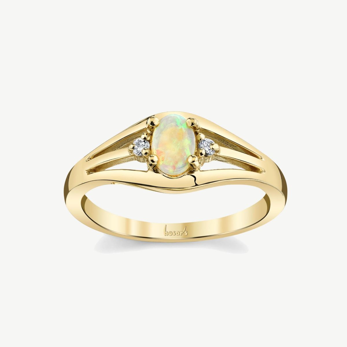 Picture of 14K Gold Opal Ring with Split Shank and Prong Set Oval Stone