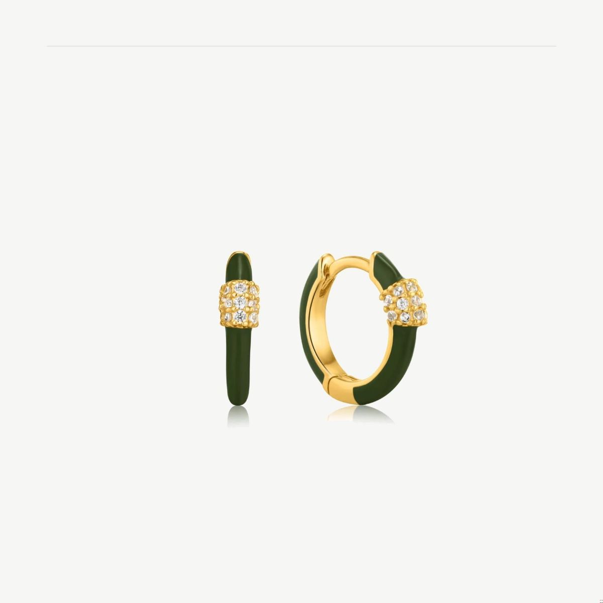 Picture of 14K Yellow Gold Plated Sterling Silver Forest Green Enamel Carabiner Huggie Hoops