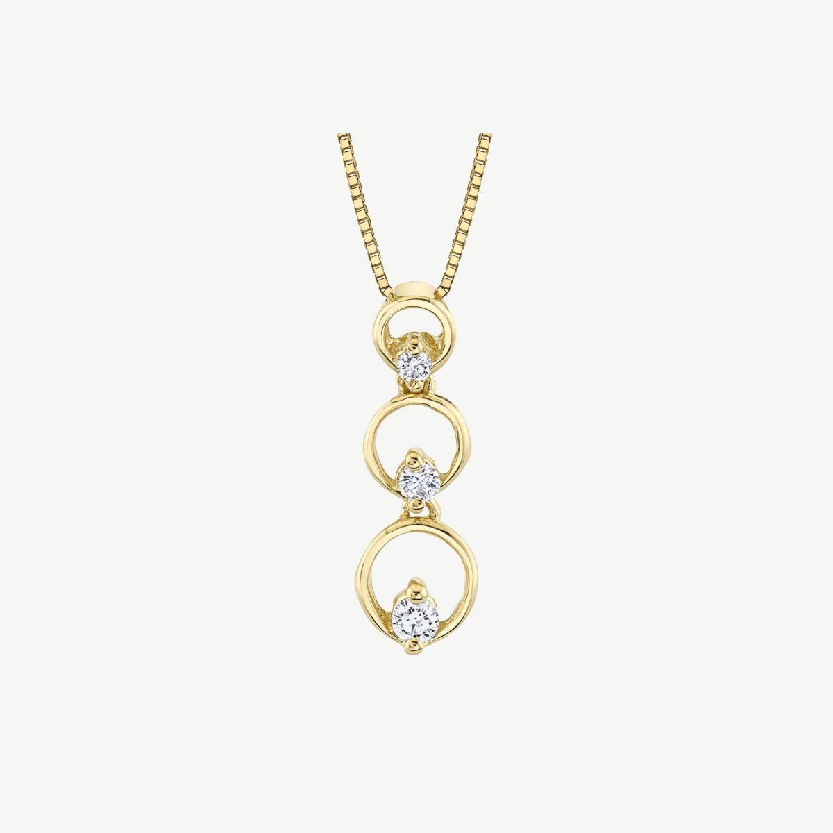 Picture of 14K Yellow Gold Three-Stone Diamond Pendant – Graduated Circles, Hidden Bale