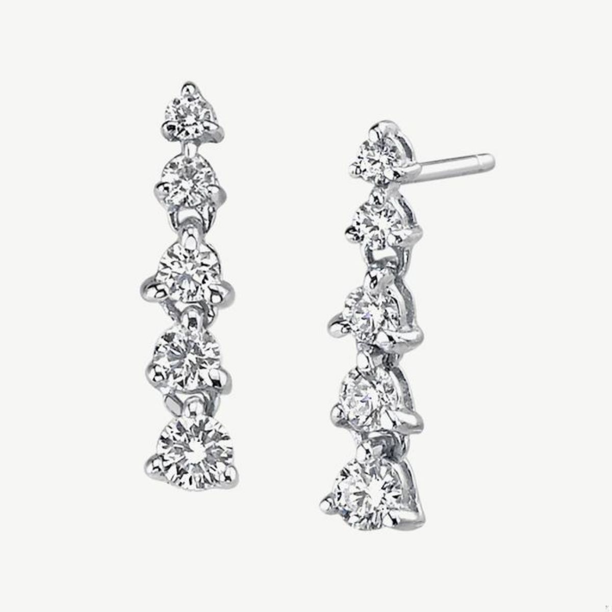 Picture of 14K Gold Diamond Dangle Earrings with Graduated Prong Set Rounds