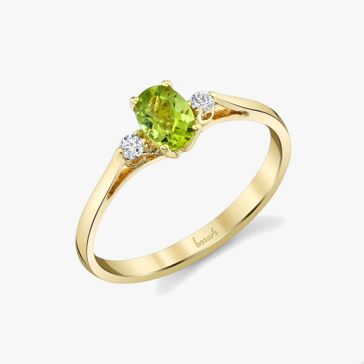 Picture of 14K Gold Peridot Three Stone Ring with Narrow Shank and Oval Cast Head