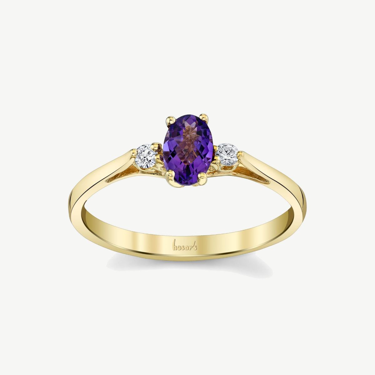 Picture of 14K Gold  Amethyst Three Stone Ring with Oval Center and Narrow Shank