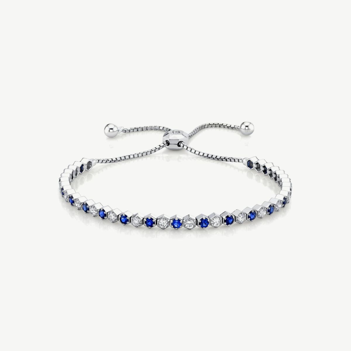 Picture of 14K White Gold Sapphire and Diamond Adjustable Bolo Bracelet