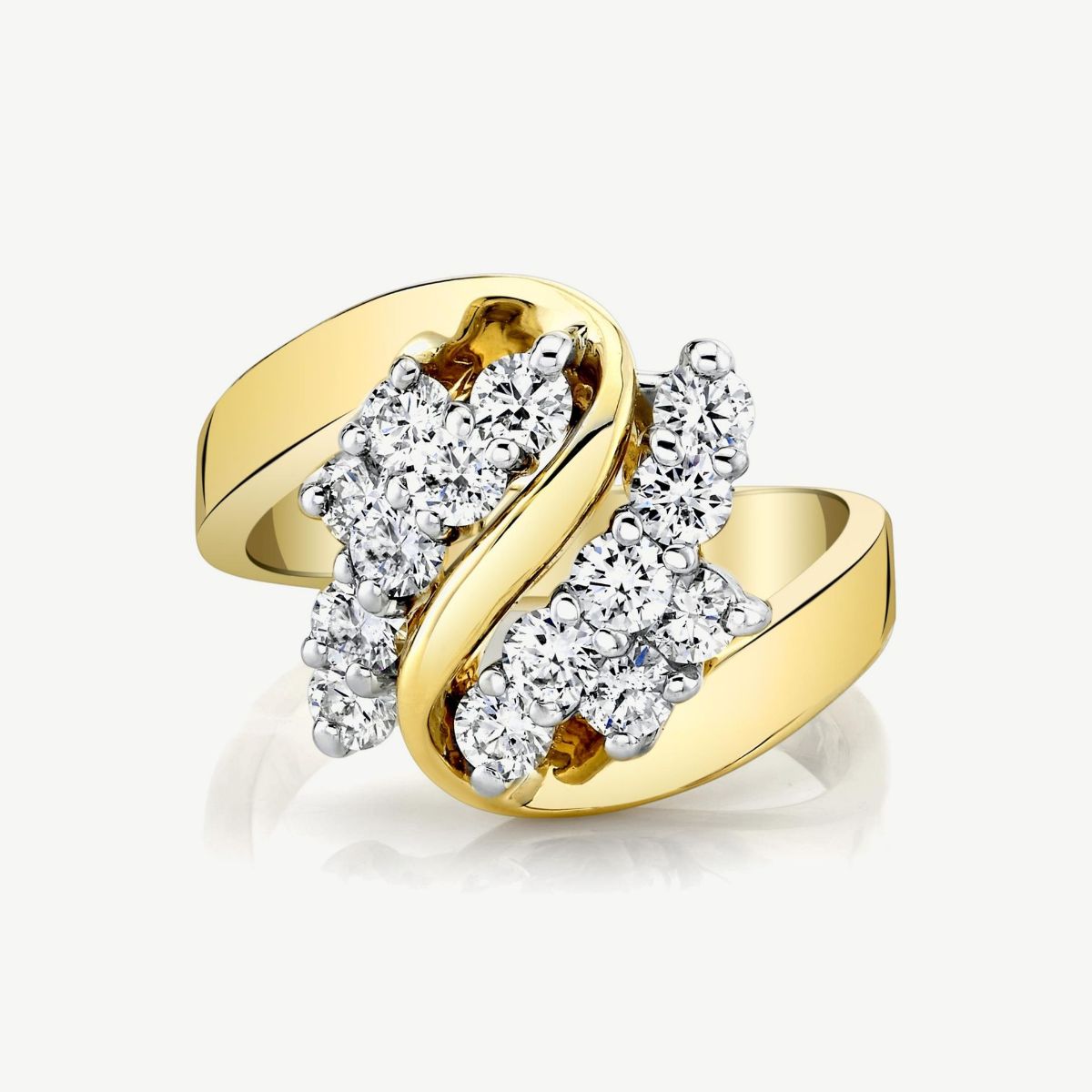 Picture of 14K Yellow Gold Waterfall Diamond Cluster Cocktail Ring