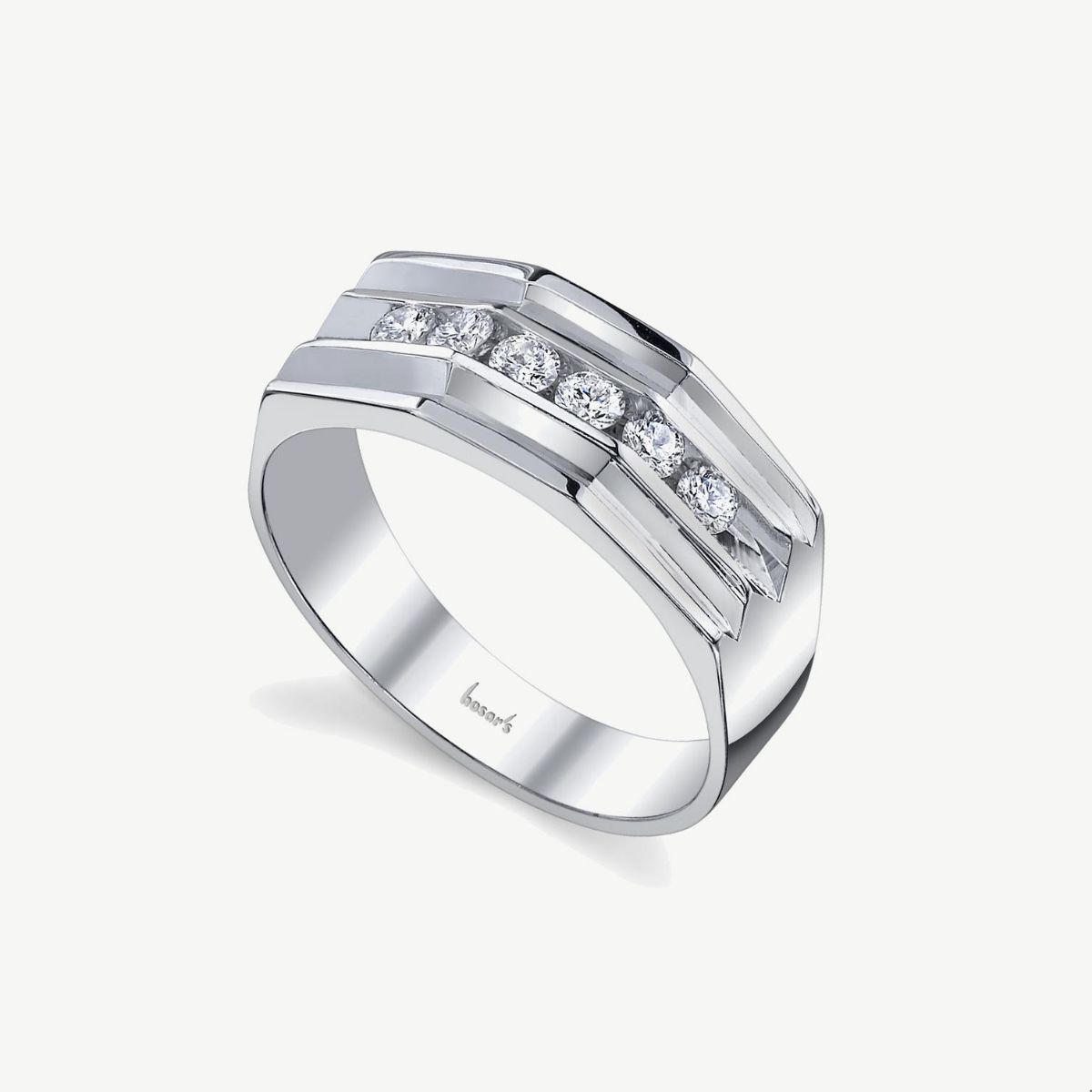 Picture of 14K White Gold Men's Channel Set Diamond Step-Edge Wedding Band