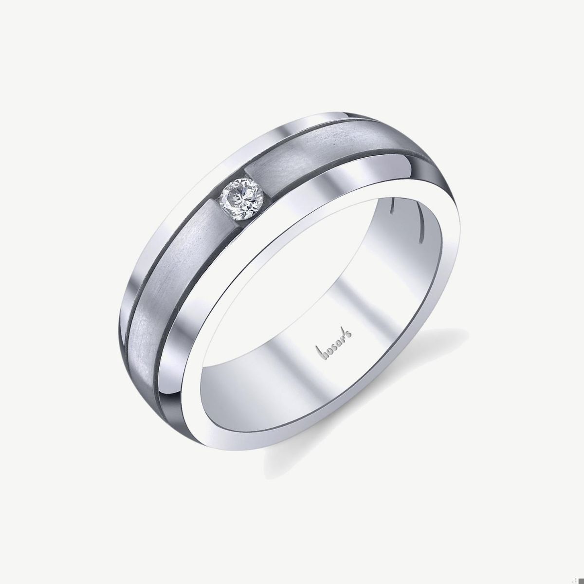 Picture of 14K White Gold Men's Single Diamond Wedding Band