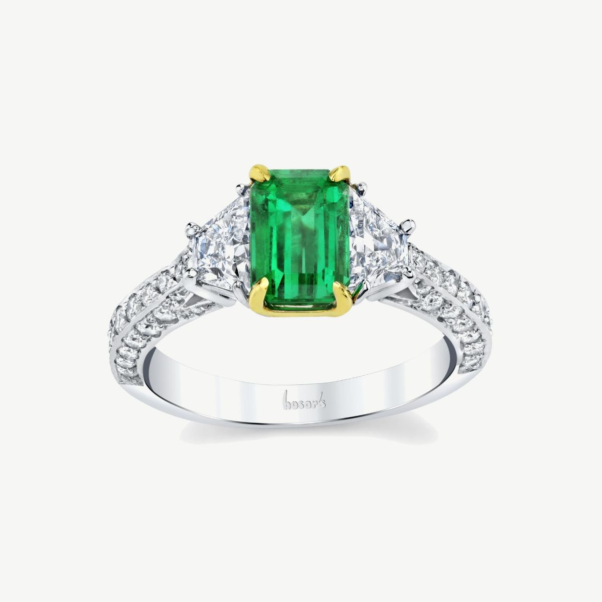 Picture of 18K White and Yellow Gold Natural Emerald and Diamond Three Stone Ring