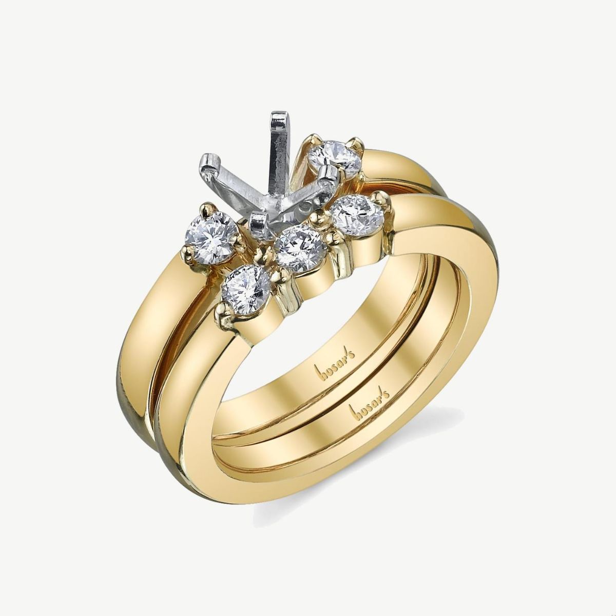 Picture of 14K Yellow Gold Classic Three-Stone Round Engagement Ring with Timeless Matching Band