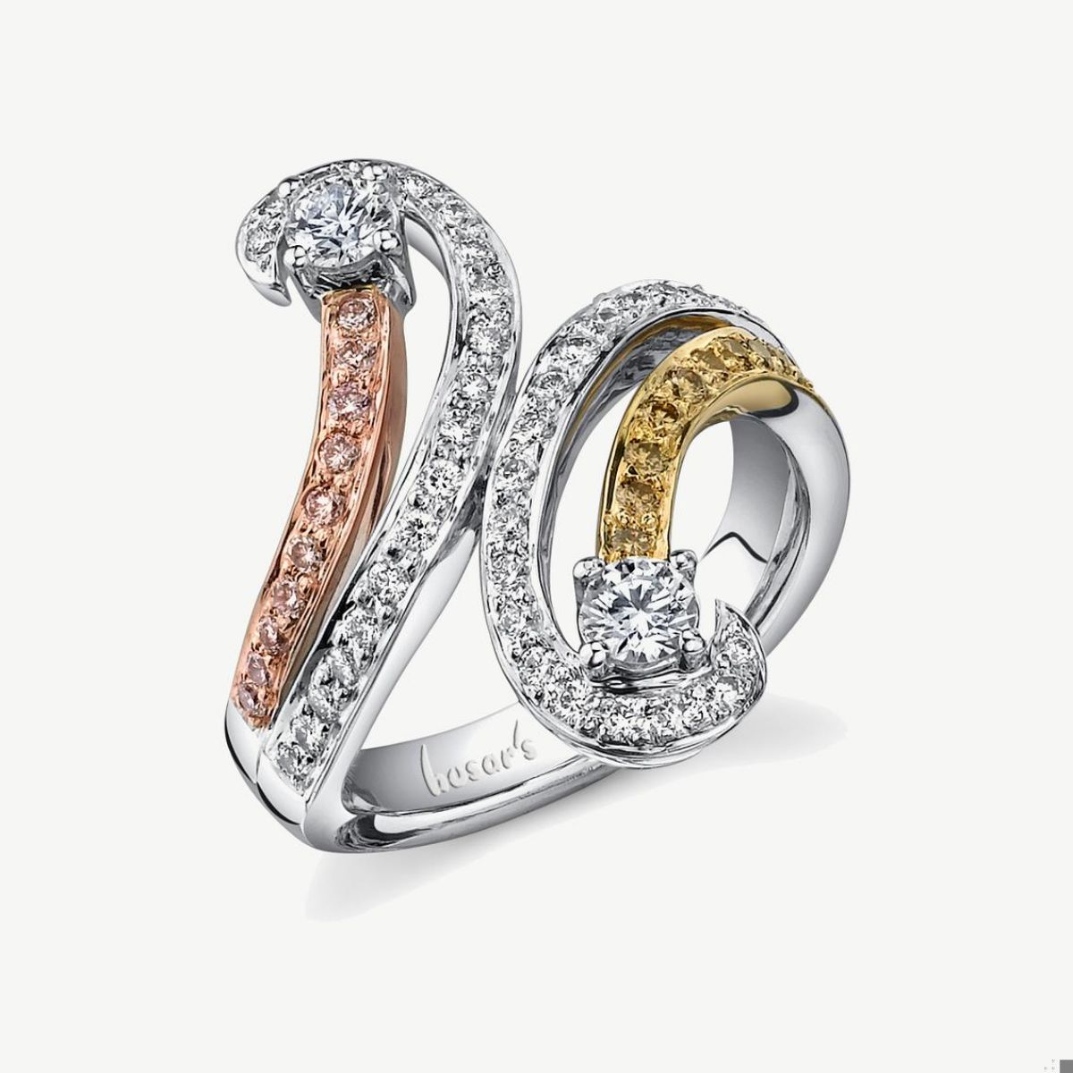 Picture of 14K Yellow, Rose and White Gold Swirl Diamond Ring