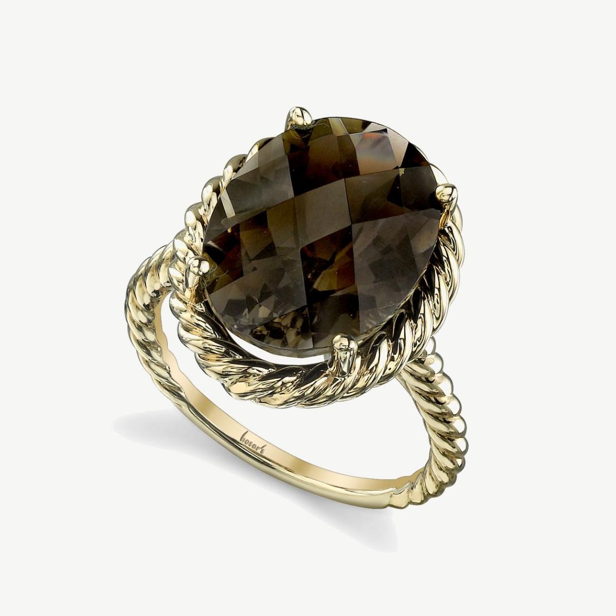 Picture of 14K Yellow Gold Smokey Quartz Rope Ring