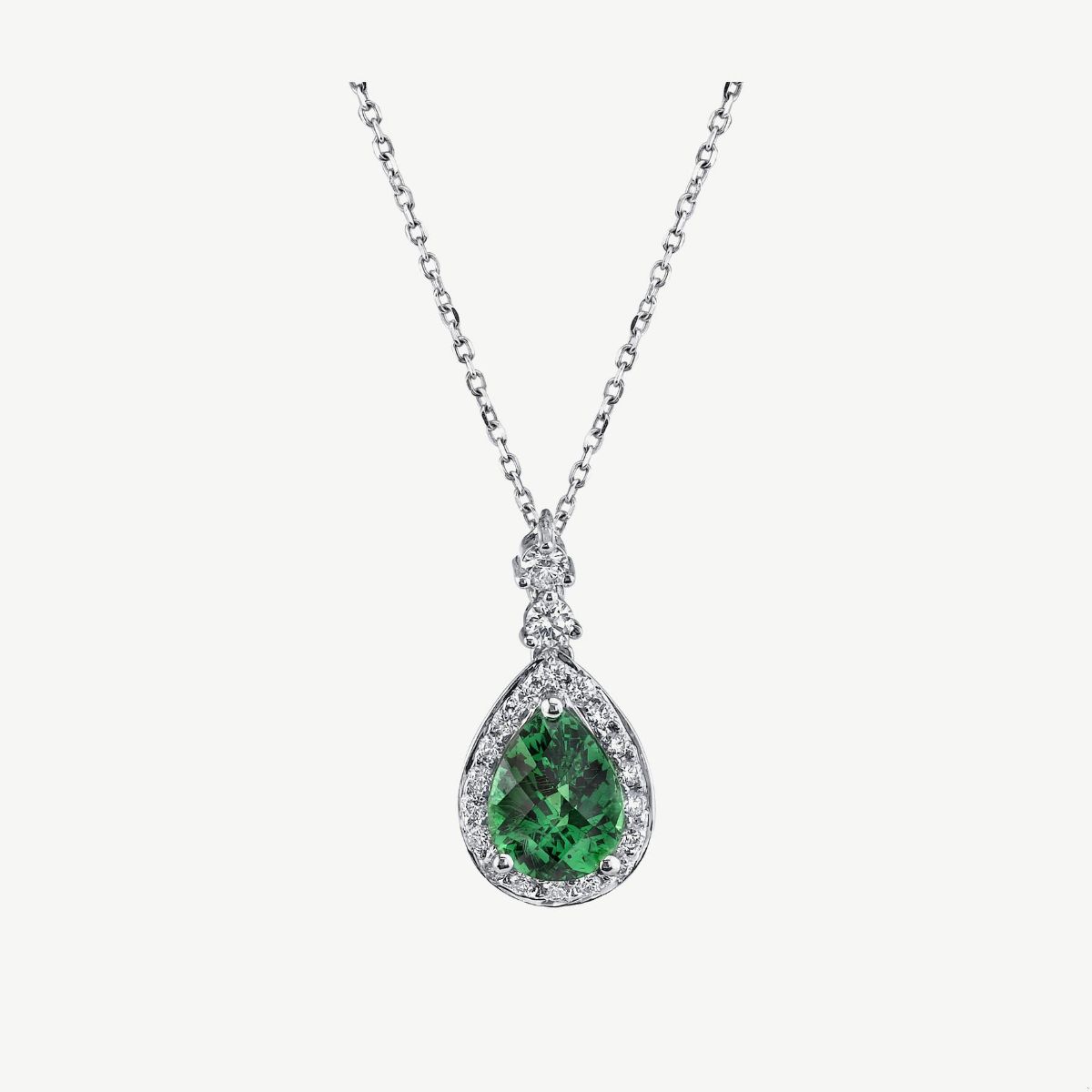 Picture of 14K White Gold Tsavorite Garnet Pear-Shaped Pendant with a Halo of Diamonds