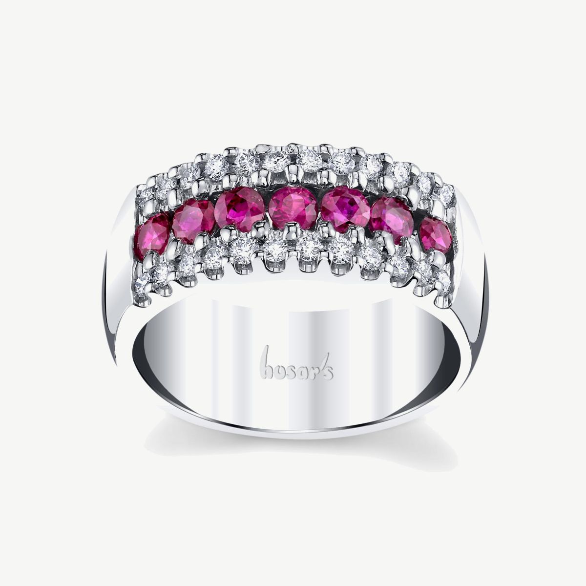 Picture of 14K White Gold Three Row Ruby and Diamond Anniversary Statement Ring