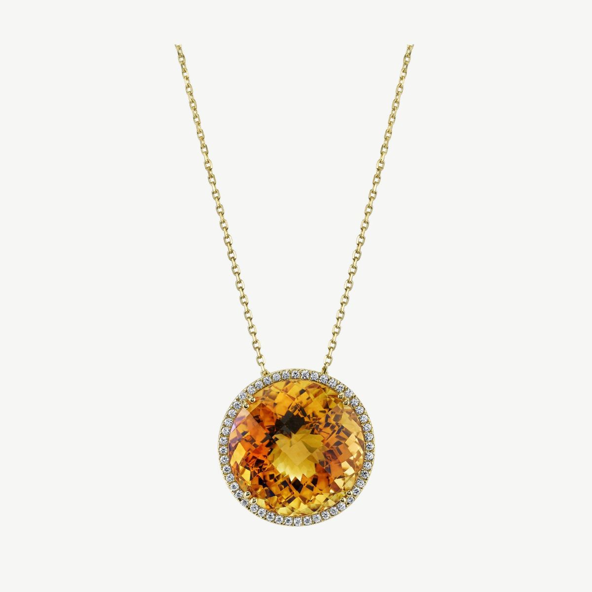 Picture of 14K Yellow Gold Halo Style Bold Round Citrine Pendant