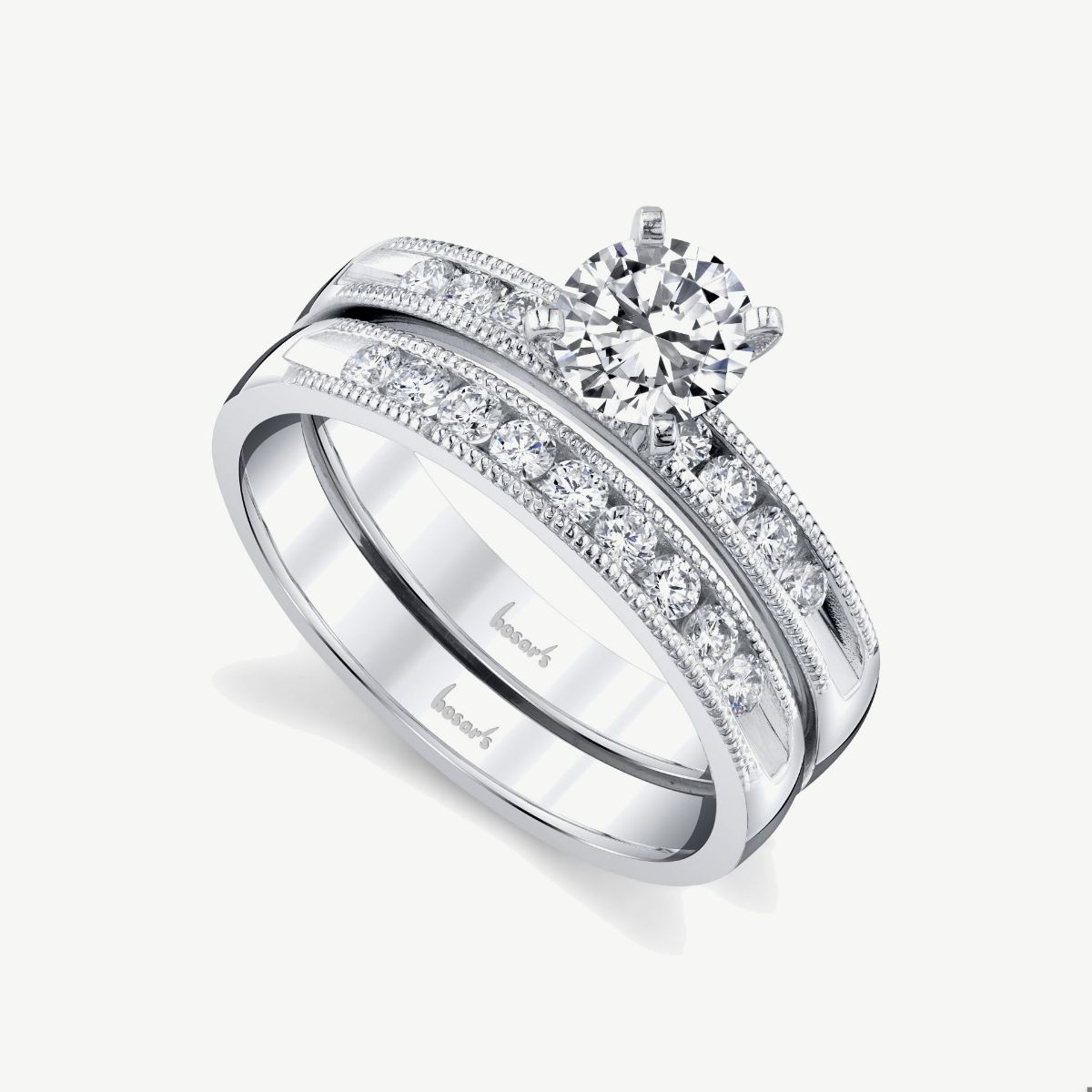 Picture of 14K White Gold Channel Set Diamond Band with Soft Rounded Milgrain Edge