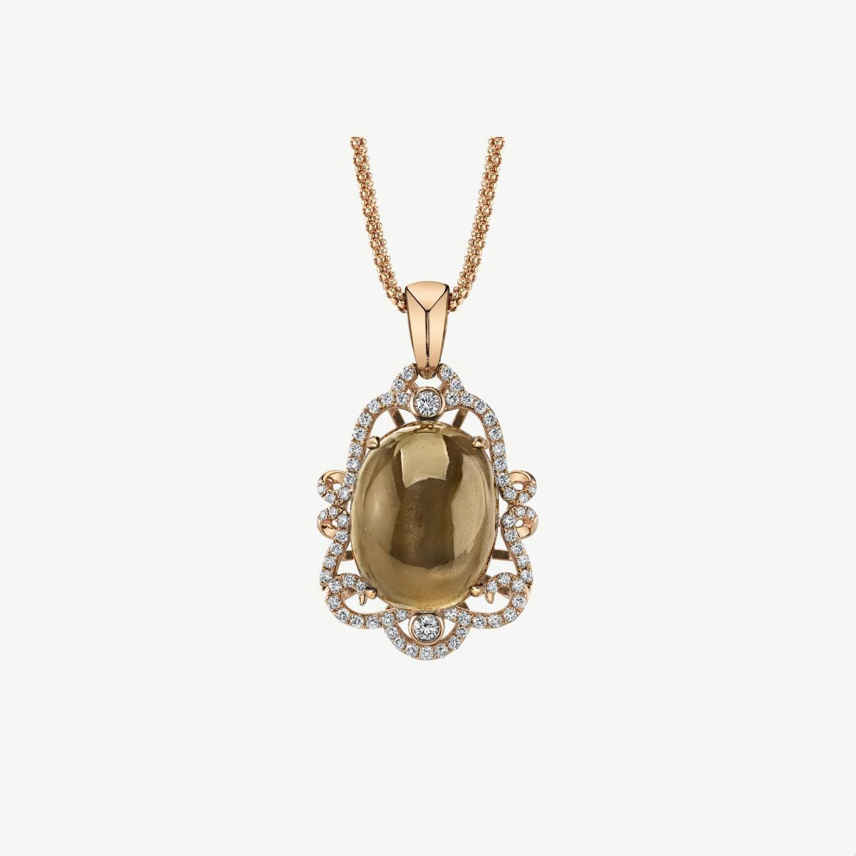 Picture of 14K Rose Gold Victorian Inspired Moonstone and Diamond Pendant