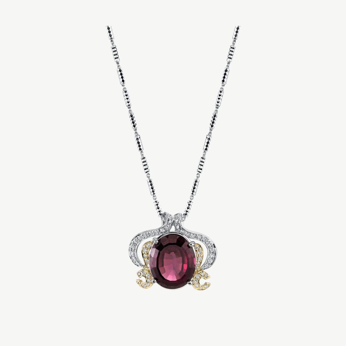 Picture of 14kt White and Yellow Gold Rhodalite Garnet and Diamond Pendant