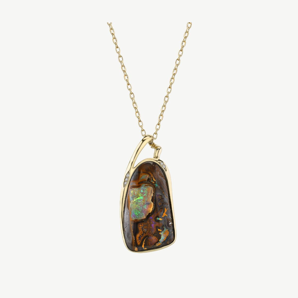 Picture of 14K Yellow Gold One of a Kind Handmade Boulder Opal and Diamond Pendant