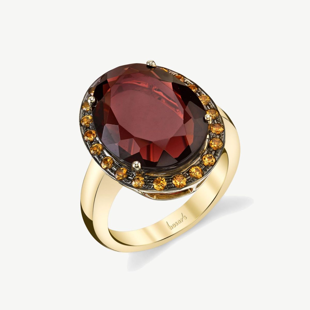 Picture of 14K Yellow Gold One of a Kind Slab Cut Pyrope Garnet and Yellow Sapphire Ring