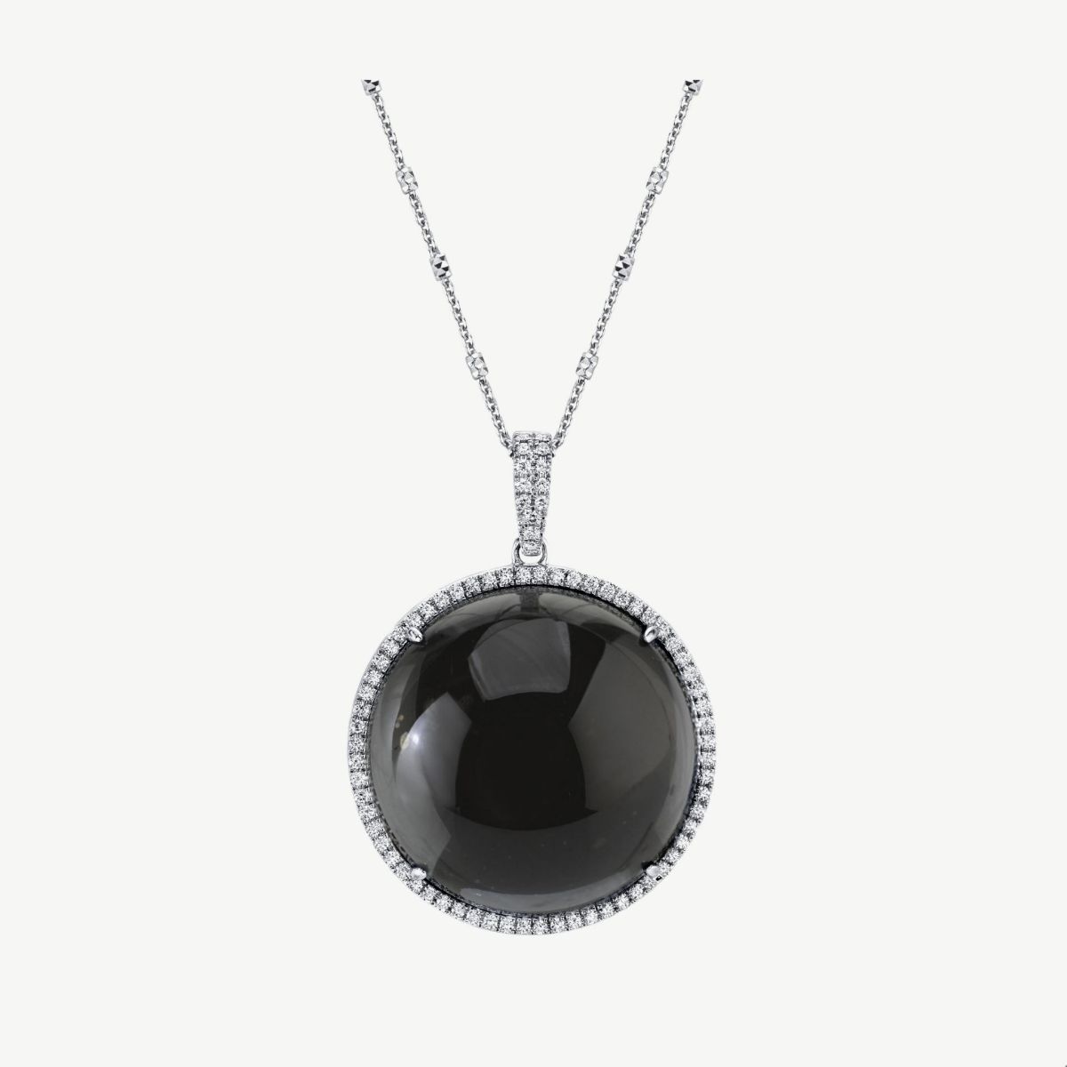 Picture of 14K White Gold Assembled Crystal, Hematite, and Diamond Halo Pendant