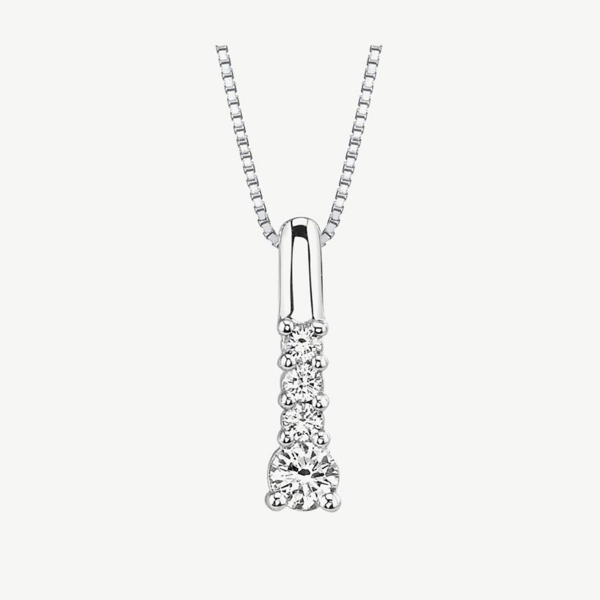 Picture of 14K White Gold Stick Pendant with Prong Set Round Diamonds and Plain Bale