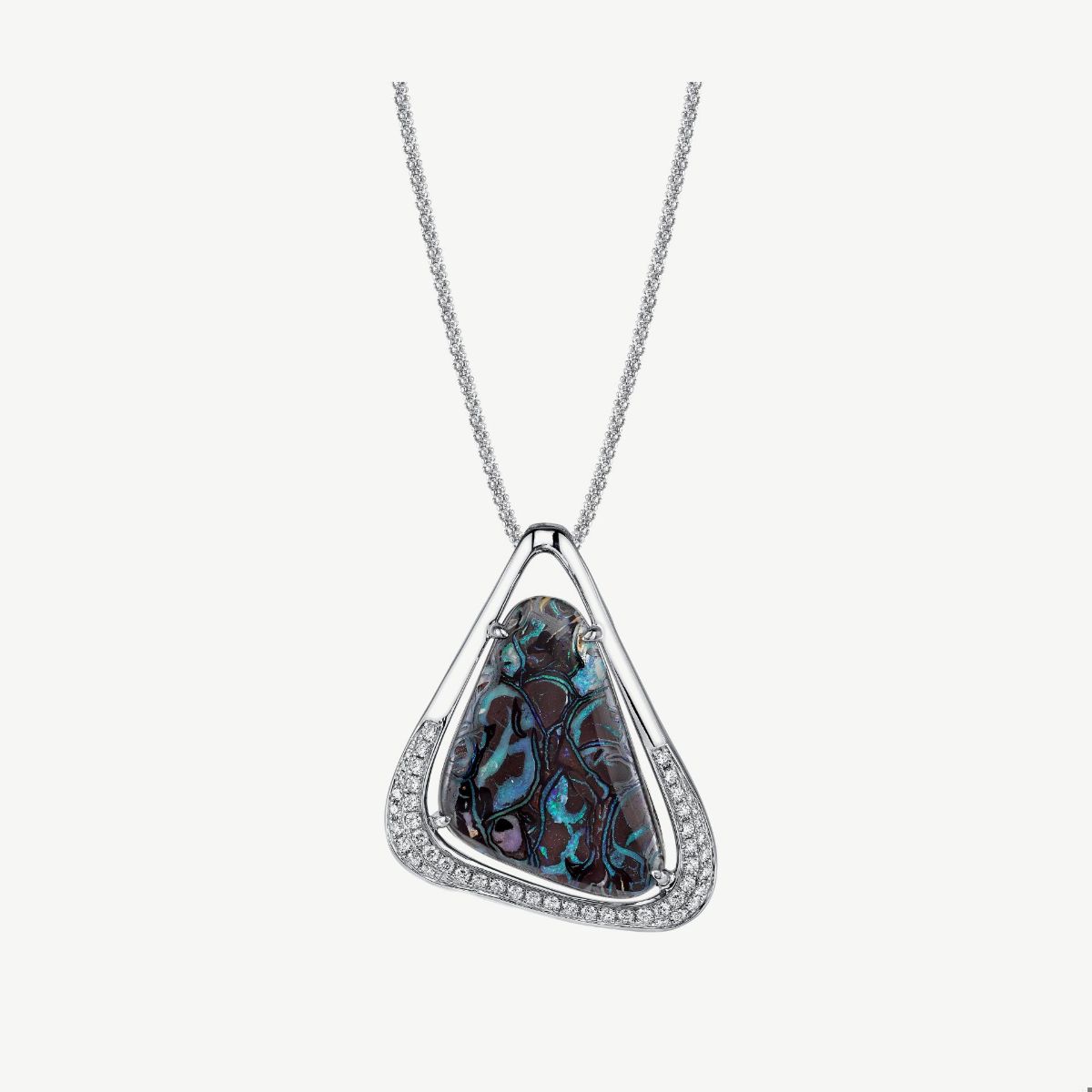 Picture of 14K White Gold Exotic Boulder Opal and Diamond Pendant