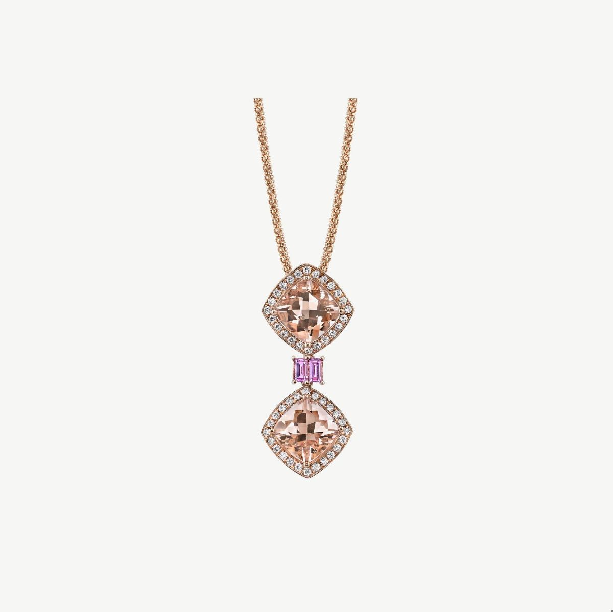 Picture of 14K Rose Gold Morganite, Pink Sapphire, and Diamond Pendant