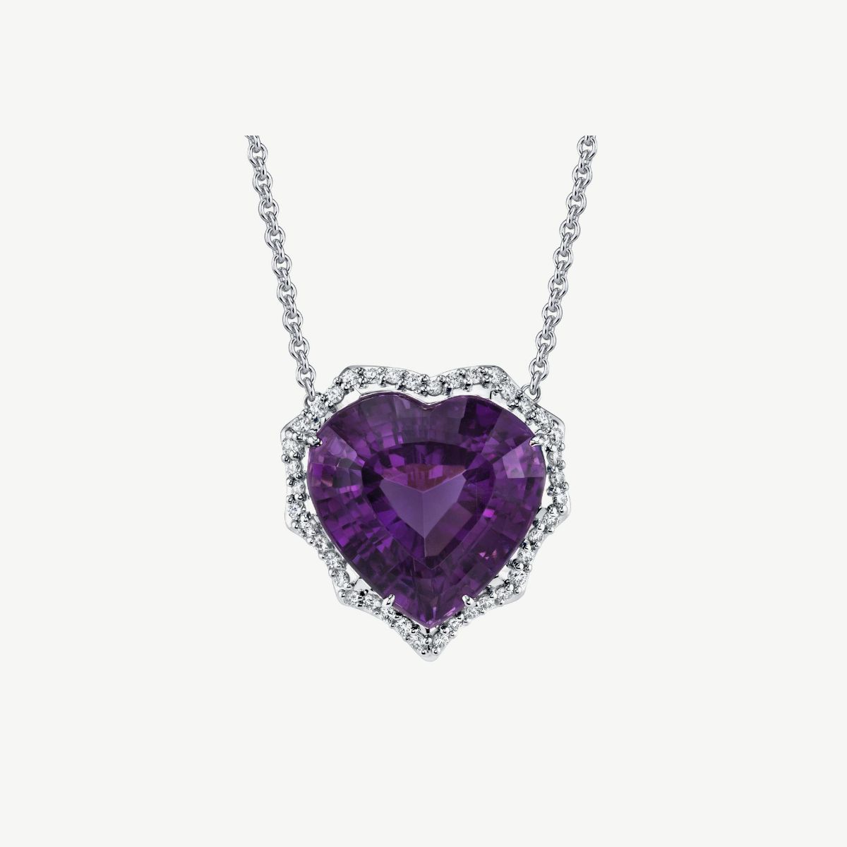 Picture of 18K White Gold Royal Amethyst Halo Heart Necklace