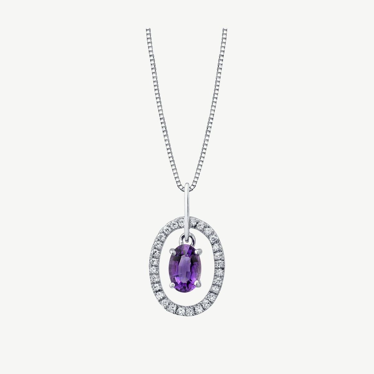 Picture of 14K White Gold Amethyst Oval Drop Pendant with Prong Set Diamonds