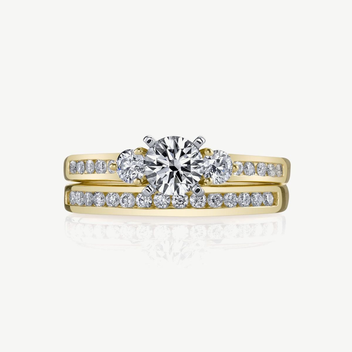 Picture of 14K Yellow Gold Three Stone Ring with Channel Set Round Diamonds