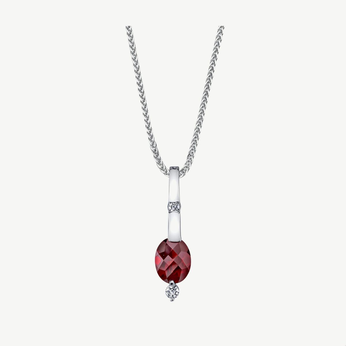 Picture of 14K White Gold Pyrope Garnet Stick Pendant with Channel Set Oval and Round Diamonds