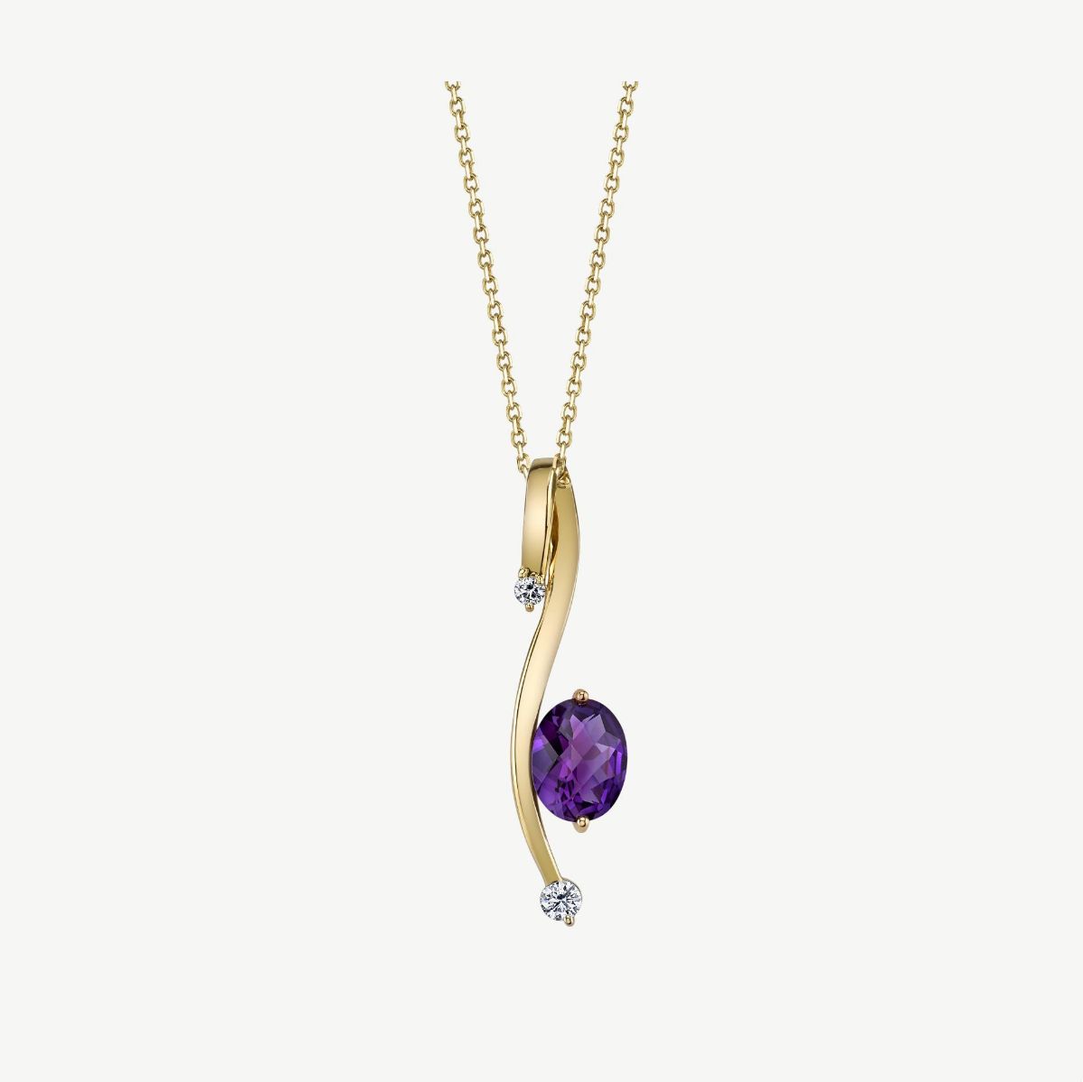 Picture of 14K Yellow Gold Oval Amethyst and Diamond Bar Pendant