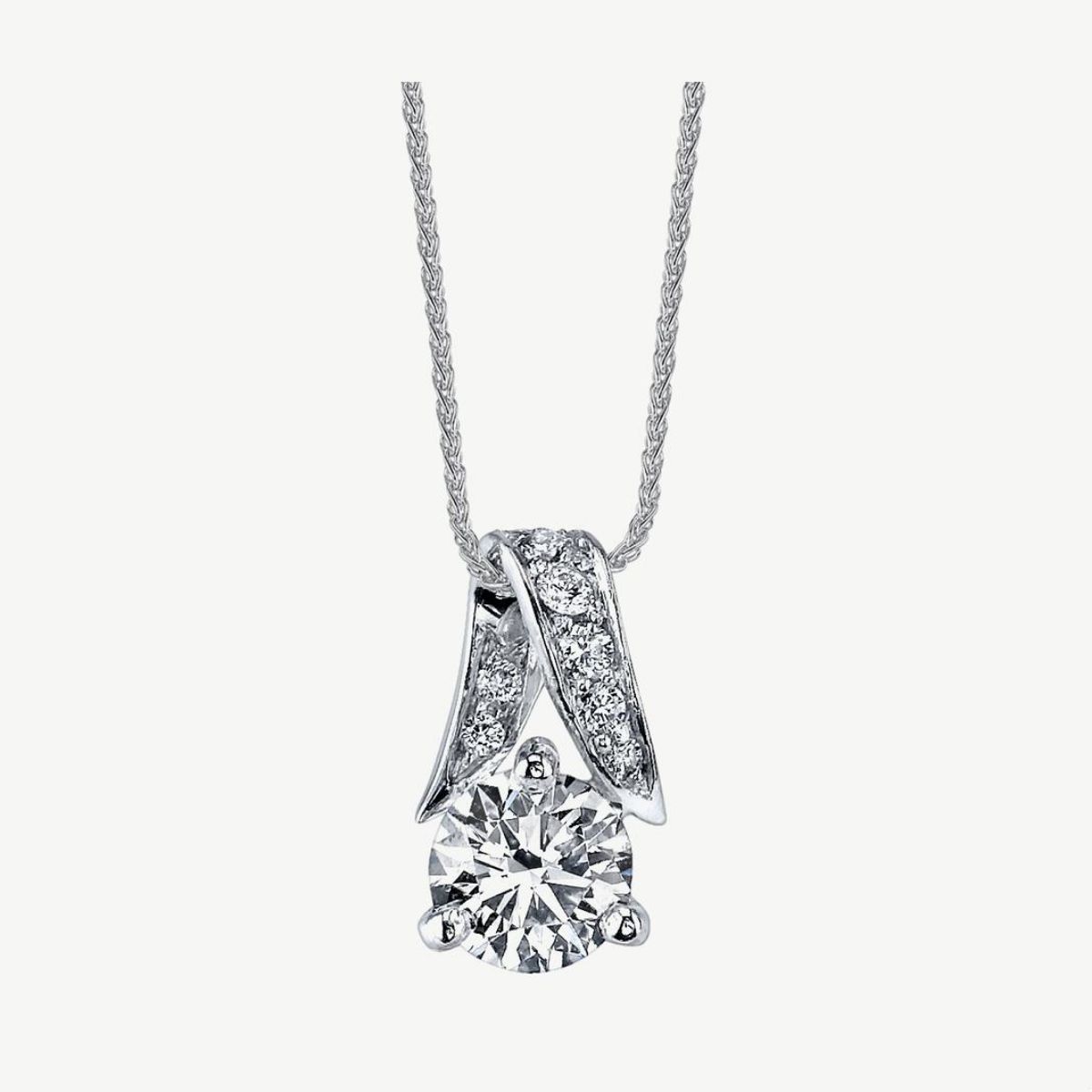 Picture of 14K White Gold Round 3-Prong Diamond Pendant with Ribbon Style Bale