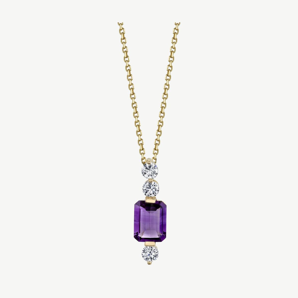 Picture of 14K Yellow Gold Emerald Shape Amethyst Pendant with Diamond Accents and Hidden Bale