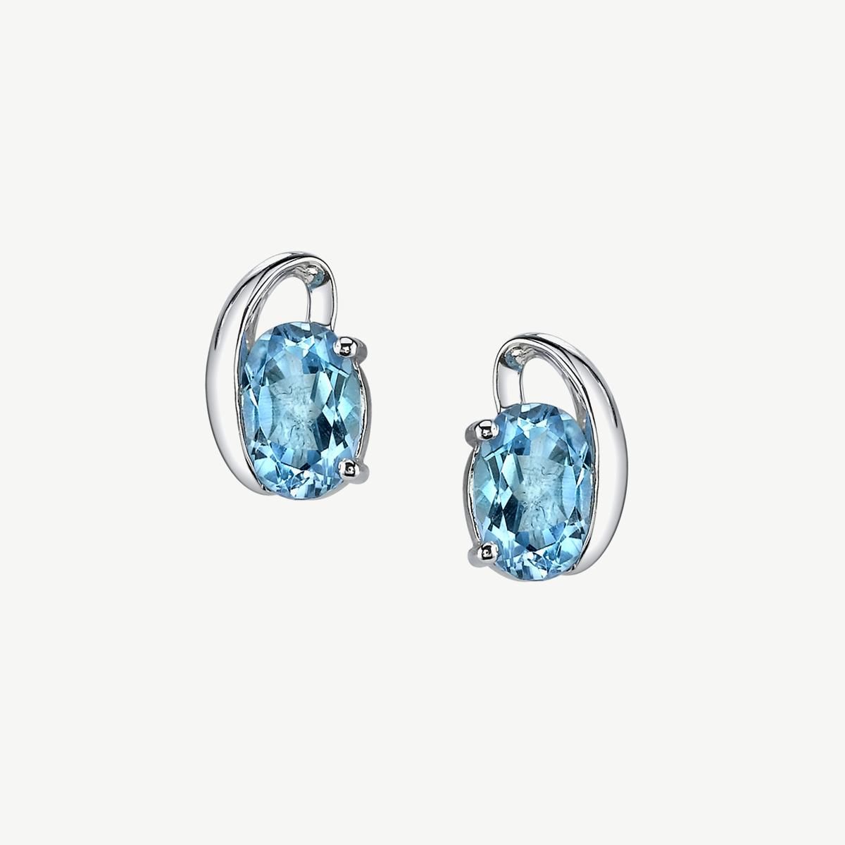 Picture of 14K White Gold Blue Topaz Swirl Earrings