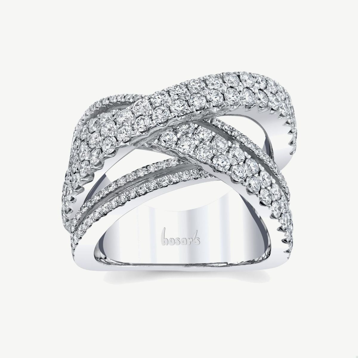 Picture of 14K White Gold Diamond Bold Pave Diamond Criss Cross Band