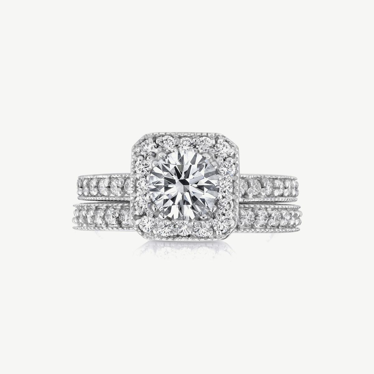 Picture of 14K White Gold Octagon Halo Ring  and Prong Set Diamonds