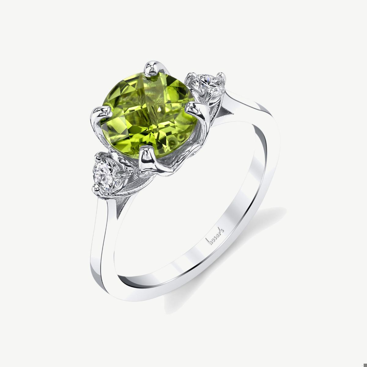 Picture of 14K White Gold Peridot Three Stone Signature Trellis Prong Ring 