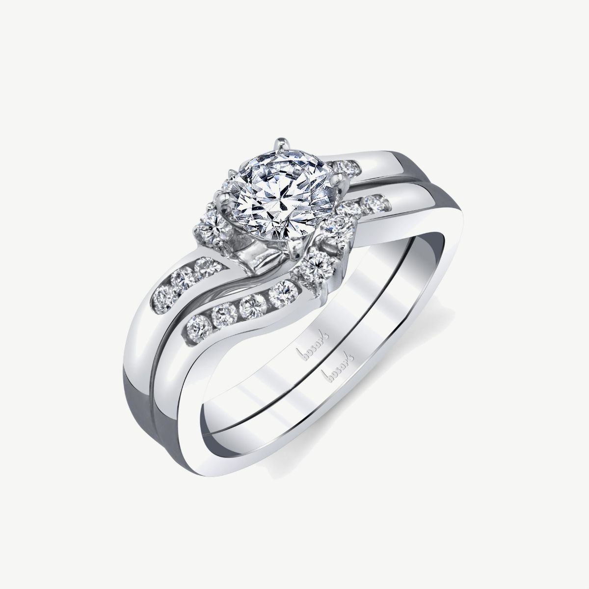 Picture of 14K White Gold Bypass Ring with Channel Set and Prong Set Diamonds on Shoulders