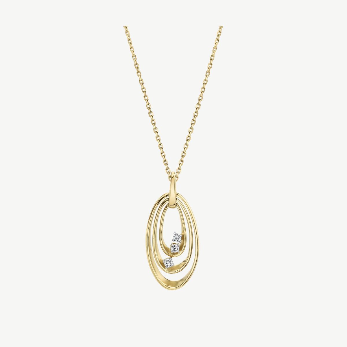 Picture of 14K Yellow Gold Diamond Triple Oval Pendant with Scattered Prong Set Rounds