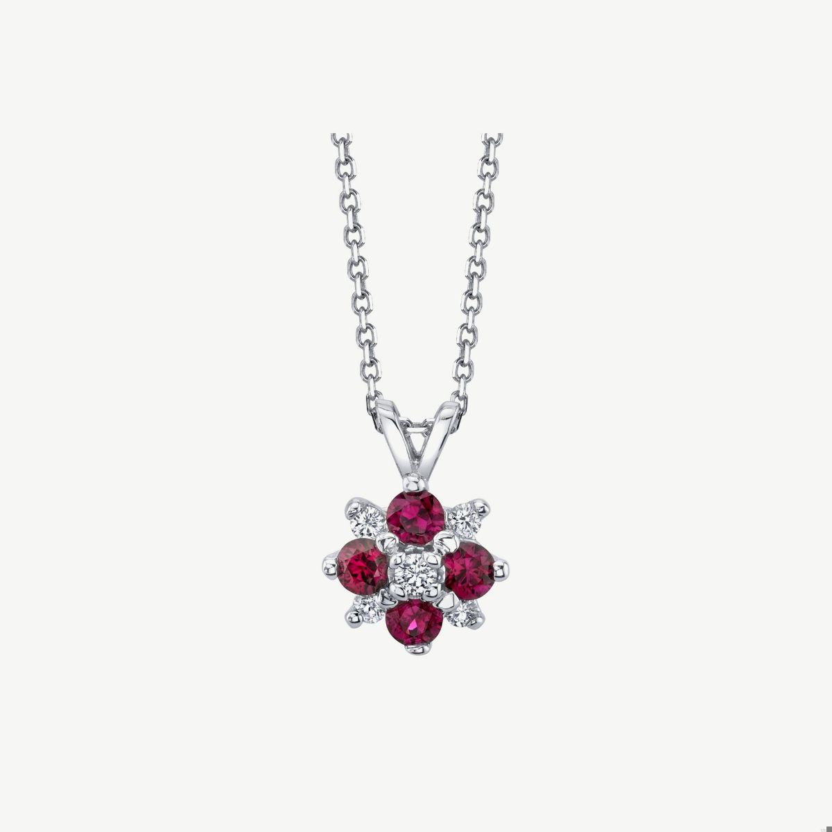 Picture of 14K White Gold Natural Ruby and Diamond Cluster Pendant