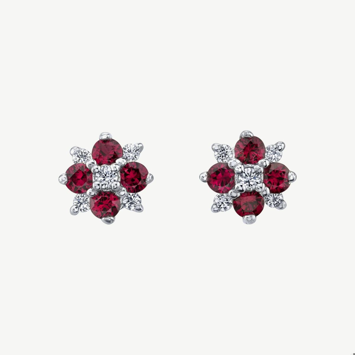 Picture of 14K Genuine Ruby and Diamond Cluster Stud Earrings